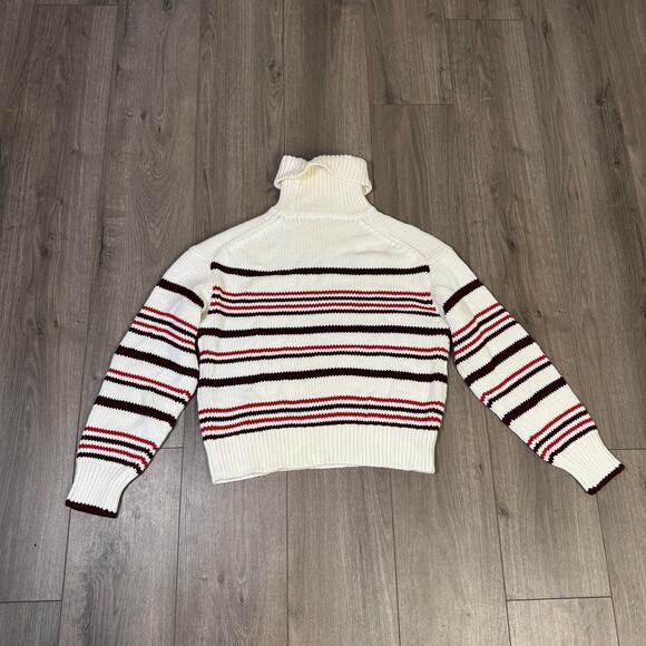 Madewell Ribbed Cotton Turtleneck Sweater Sz M Cabernet Stripes Knit Long Sleeve - Picture 6 of 7